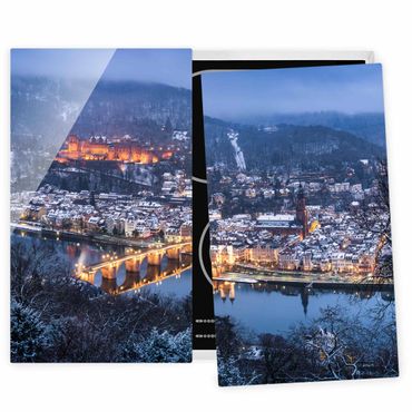 Herdabdeckplatte Glas - Winterliches Heidelberg