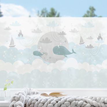 Fensterfolie - Sichtschutz - Wolken mit Wal und Schloss - Fensterbilder