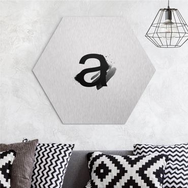 Hexagon-Alu-Dibond Bild - Wunschbuchstabe Aquarell Schwarz