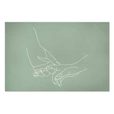 Leinwandbild - Zärtliche Hände Line Art in Grün - Querformat 3:2