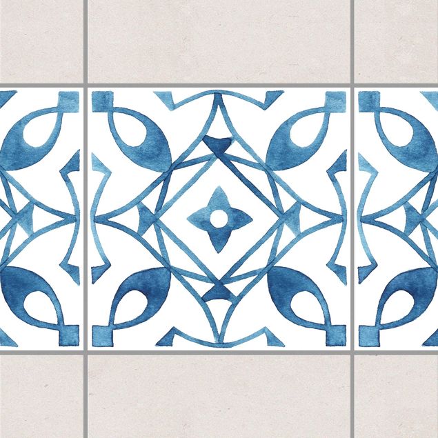 Wanddeko Küche Muster Blau Weiß Serie No.8