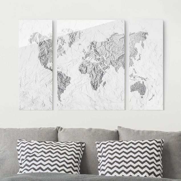 Wanddeko Schlafzimmer Papier Weltkarte Weiß Grau