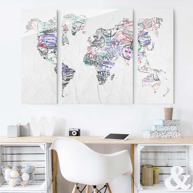 Wanddeko Flur Reisepass Stempel Weltkarte