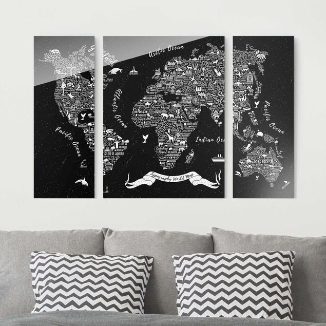 Wanddeko Schlafzimmer Typografie Weltkarte schwarz