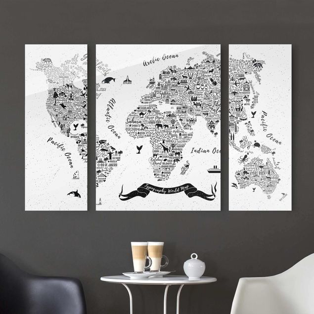 Wanddeko Schlafzimmer Typografie Weltkarte weiß
