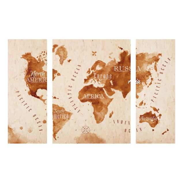 Wanddeko Esszimmer Weltkarte Aquarell beige braun