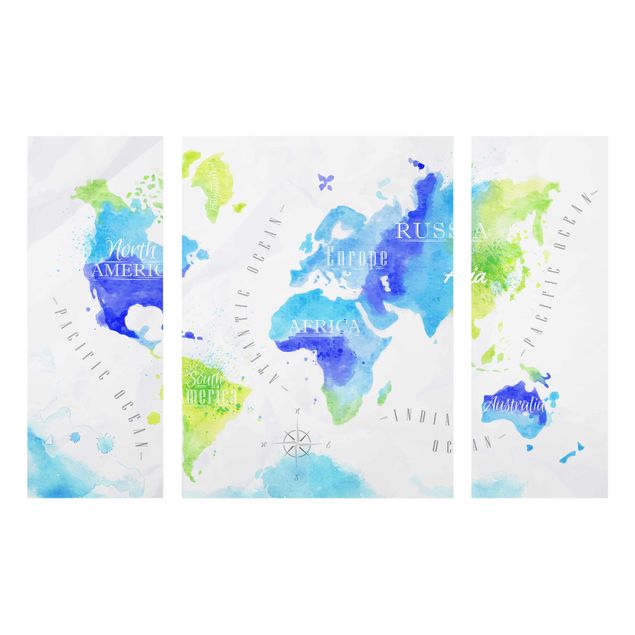Wanddeko Esszimmer Weltkarte Aquarell blau grün