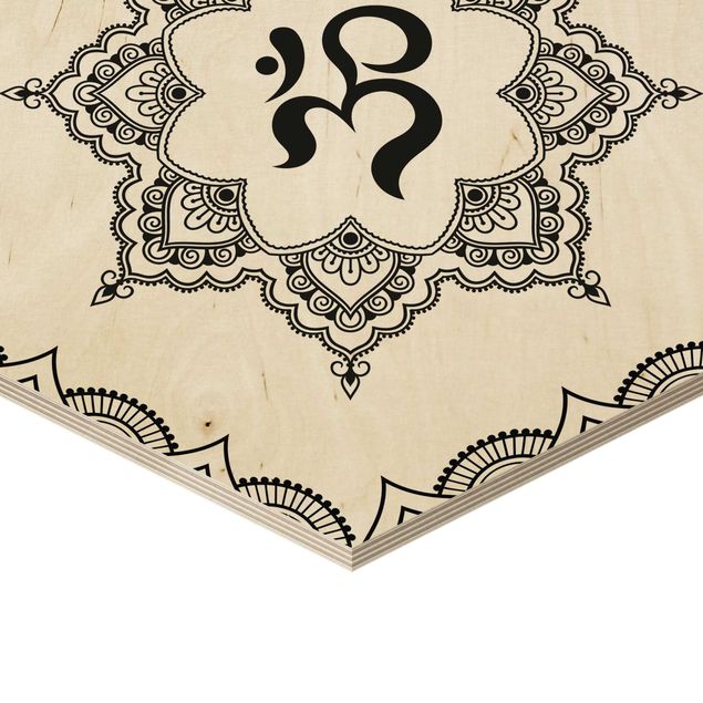 Wanddeko draußen Hamsa Hand Lotus OM Illustration Set Schwarz Weiß