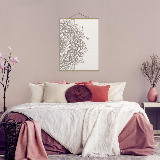Wanddeko Schlafzimmer Mandala Illustration shabby Set beige weiß