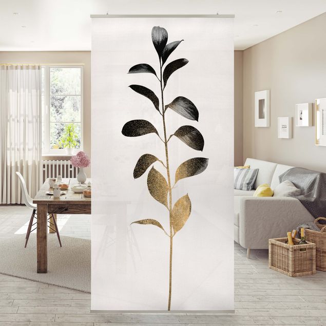 Wanddeko Schlafzimmer Grafische Pflanzenwelt - Gold und Grau