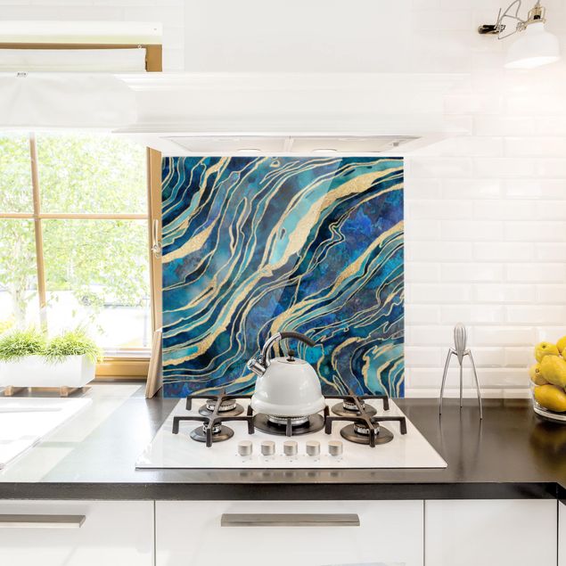 Wanddeko Küche Edelstein Aquamarin und Gold