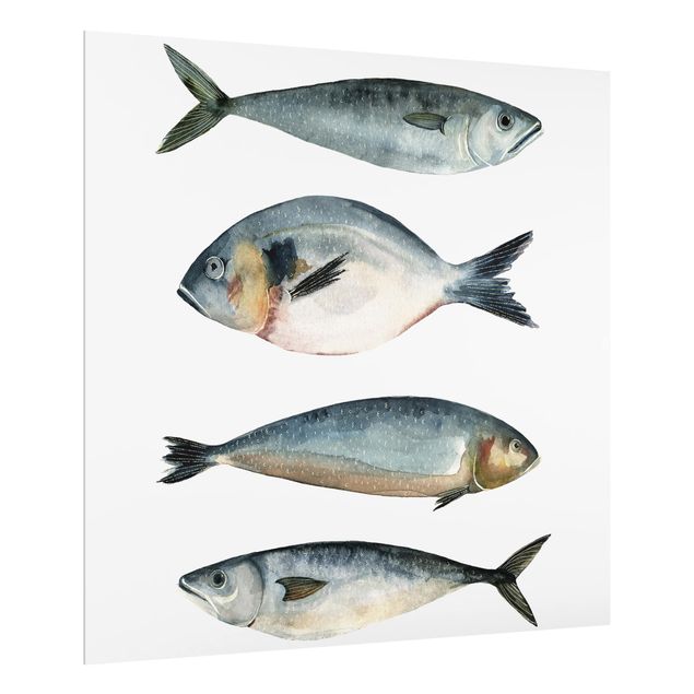 Wanddeko Kulinarisch Vier Fische in Aquarell II