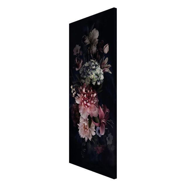 Wanddeko Esszimmer Blumen mit Nebel auf Schwarz