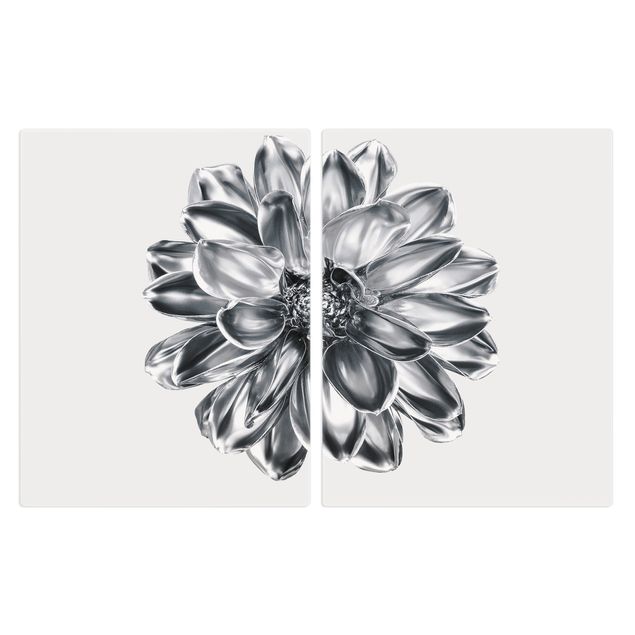 Herdabdeckplatten Blumen Dahlie Blume Silber Metallic
