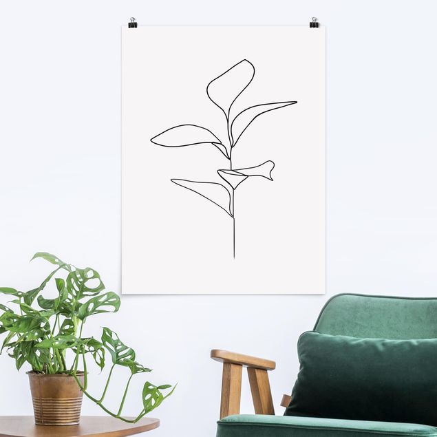 Wanddeko Schlafzimmer Line Art Pflanze Blätter Schwarz Weiß