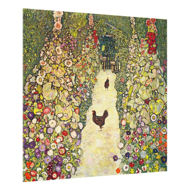 Wanddeko gelb Gustav Klimt - Gartenweg mit Hühnern