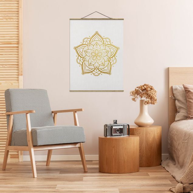 Wanddeko Schlafzimmer Mandala Blüte Sonne Illustration Set Gold