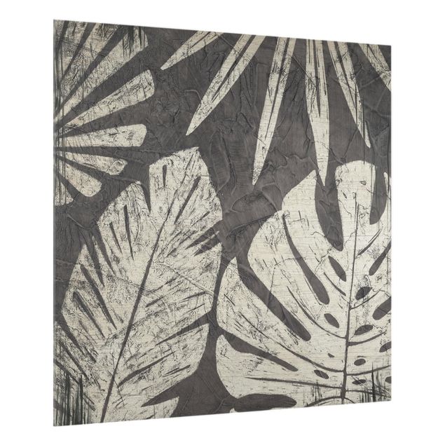 Wanddeko grau Palmenblätter vor Dunkelgrau