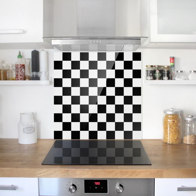 Wanddeko schwarz-weiß Geometrisches Muster Schachbrett Schwarz Weiß