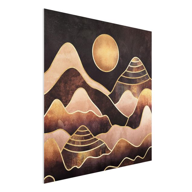 Wanddeko gold Goldene Sonne abstrakte Berge