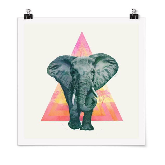 Wanddeko Wohnzimmer Illustration Elefant vor Dreieck Malerei