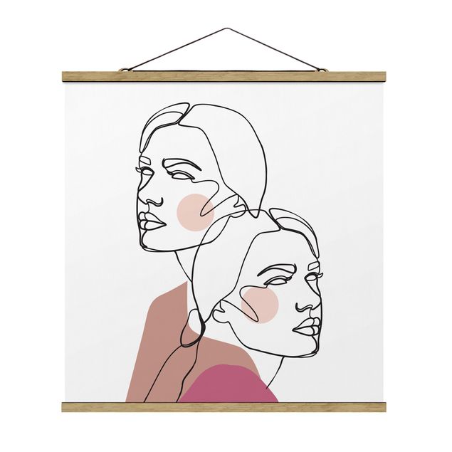 Wanddeko Esszimmer Line Art Frauen Portrait Wangen Rosa