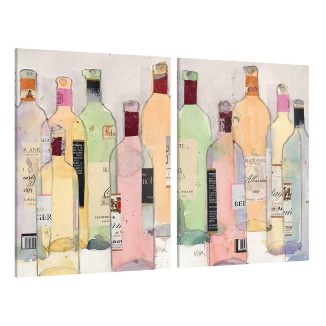 Wanddeko Büro Weinflaschen in Wasserfarbe Set I