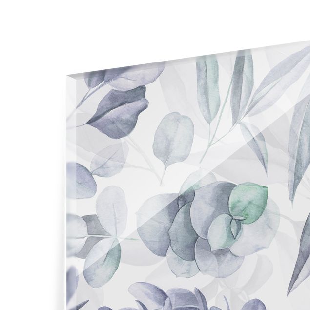 Wanddeko Illustration Blaue Eukalyptus Aquarellblätter