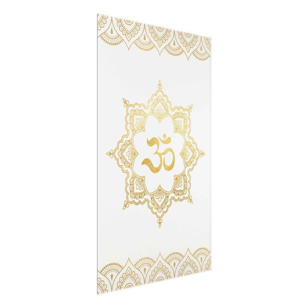 Wanddeko Esszimmer Mandala OM Illustration Ornament weiß gold
