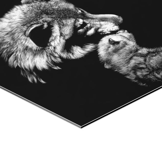 Wanddeko über Bett Wolf vor Schwarz