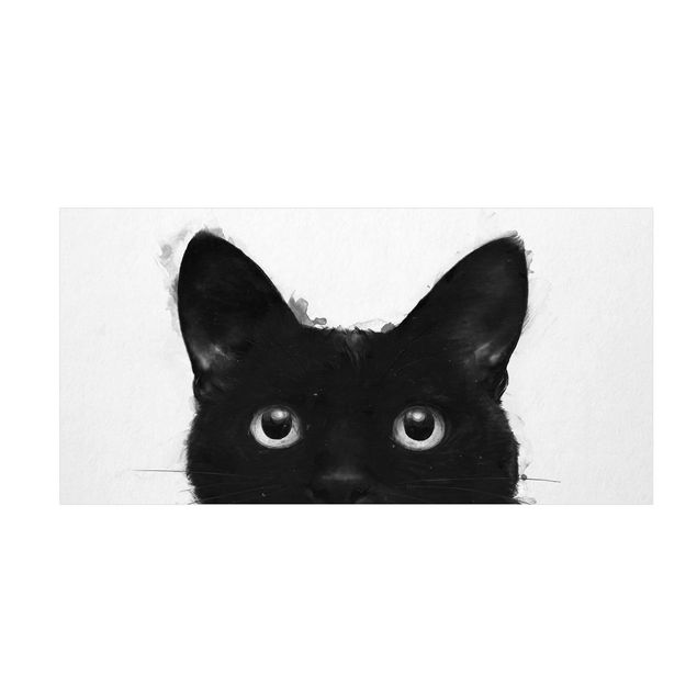 Wanddeko Treppenhaus Illustration Schwarze Katze auf Weiß Malerei