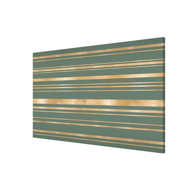 Wanddeko Esszimmer Goldene Streifen vor Grün