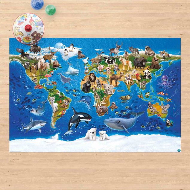 Wanddeko Büro Animal Club International - Weltkarte mit Tieren