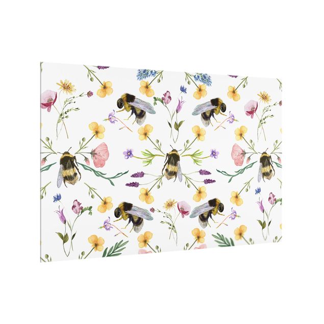Wohndeko Muster Bienen mit Blumen