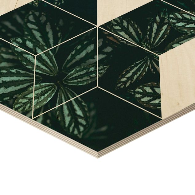Wanddeko Büro Grüne Blätter Geometrie Set II