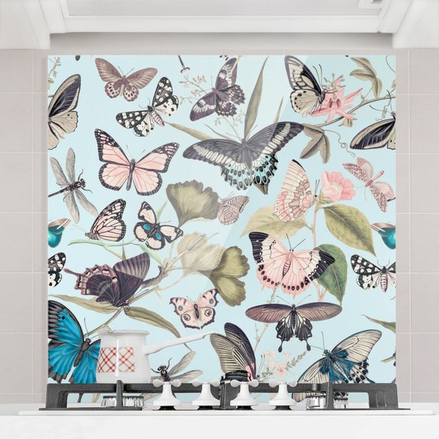 Küche Dekoration Vintage Collage - Schmetterlinge und Libellen