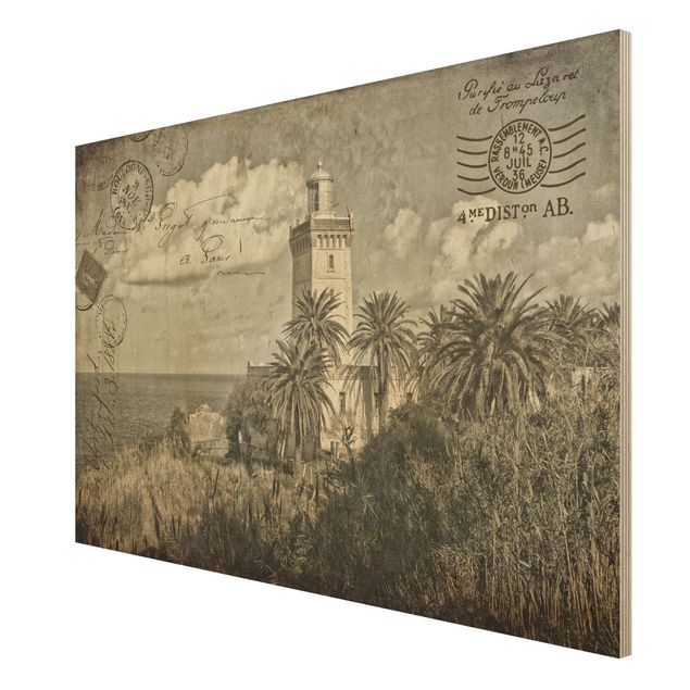 Wanddeko Flur Leuchtturm und Palmen - Vintage Postkarte