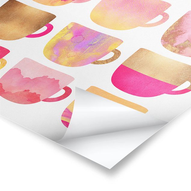 Wanddeko Malerei Goldene Tassen mit Pink