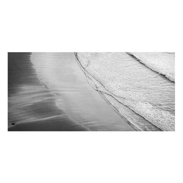 Wanddeko Esszimmer Leichter Wellengang am Strand Schwarz Weiß