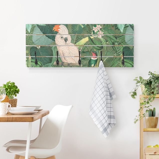 Wohndeko Blume Vintage Collage - Kakadu und Kolibri