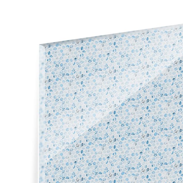 Glasrückwand Küche Steinoptik Marmor Hexagone Blaue Schattierungen
