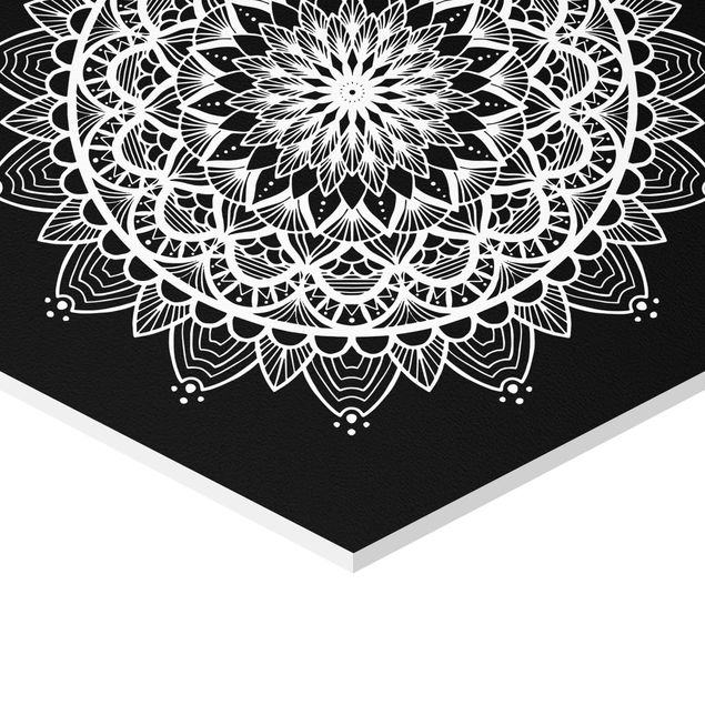 Wanddeko über Sofa Mandala Illustration shabby Set schwarz weiß