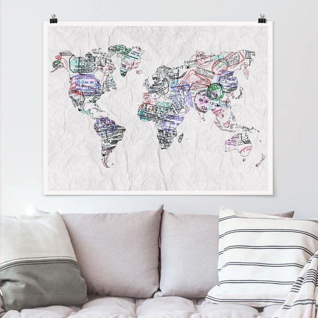 Wanddeko Schlafzimmer Reisepass Stempel Weltkarte