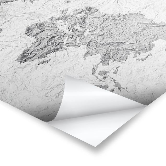 Wanddeko über Sofa Papier Weltkarte Weiß Grau