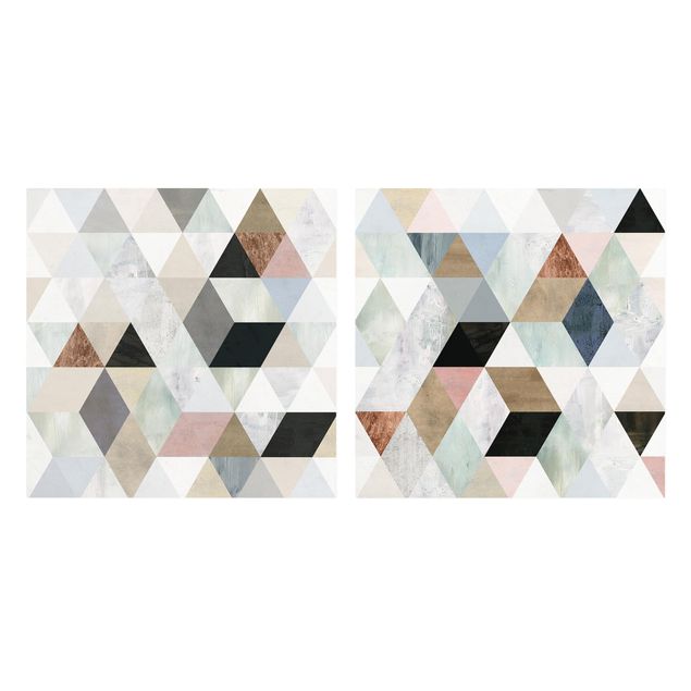 Wanddeko Büro Aquarell-Mosaik mit Dreiecken Set I