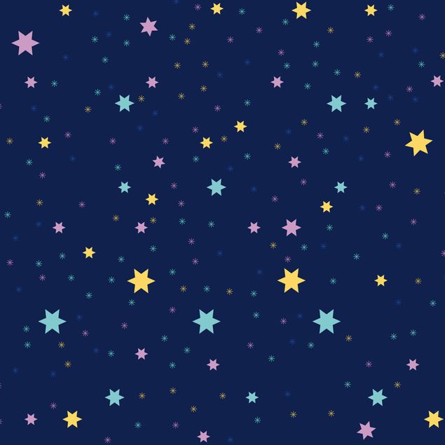 Möbelfolie Kinderzimmer - Nachthimmel Kindermuster mit bunten Sternen