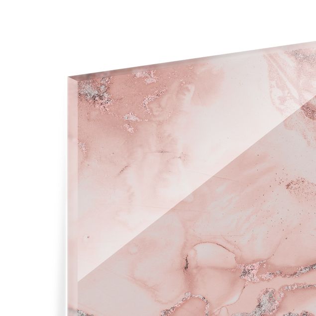 Glasrückwand Küche Steinoptik Farbexperimente Marmor Rose und Glitzer