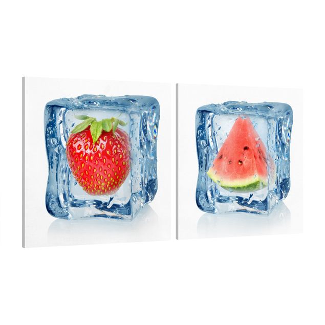 Wanddeko Büro Erdbeere und Melone im Eiswürfel