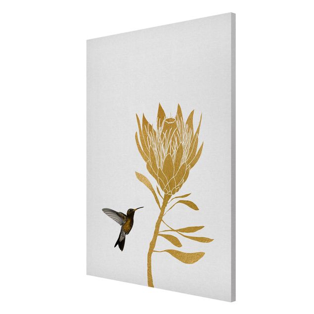 Wanddeko Esszimmer Kolibri und tropische goldene Blüte