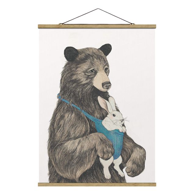 Wanddeko Büro Illustration Bär und Hase Baby